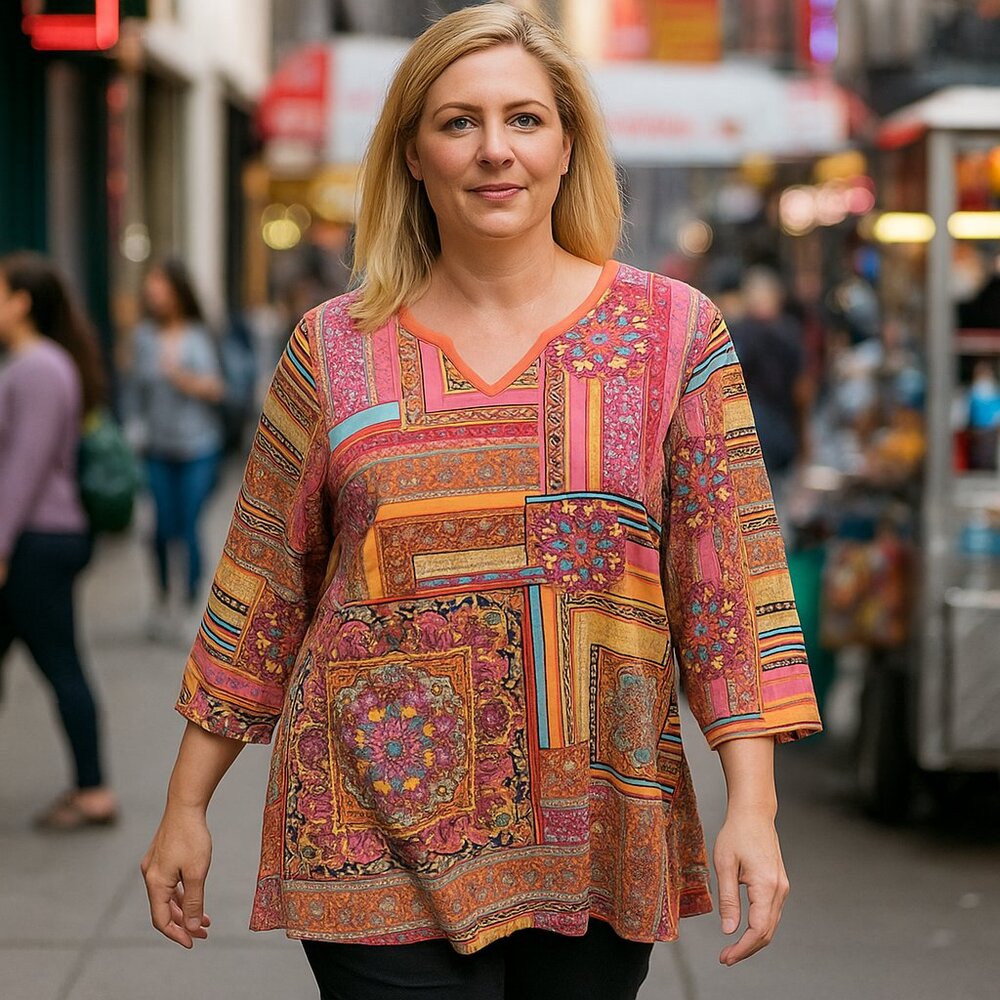 Norm Thompson XL Boho Gyspy Hippy 3/4 Sleeve 100% Cotton Top